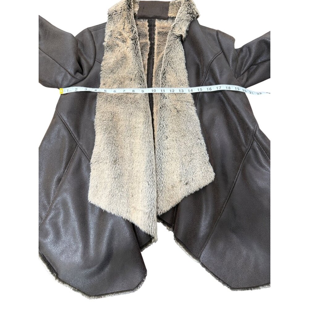 Bagatelle Womens Open Jacket Faux Leather and Fur Brown Size M - Picture 6 of 7